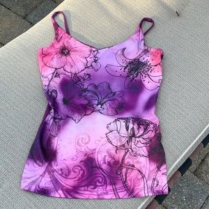 LOTUS FLOWER PRINTED YOGA TANK WITH BUILT IN BRA, SIZE XS